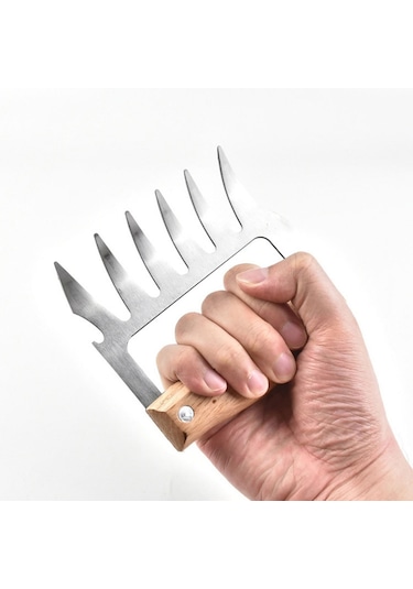 Cbtx Ayı Pençe Şekilli Paslanmaz Çelik Barbekü Çatal Tavuk Rendelenmiş Ahşap Saplı Kaymaz Yaratıcı Mutfak Çatal Pençe Et Pençe Ayırıcı Ahşap Rengi Ahşap