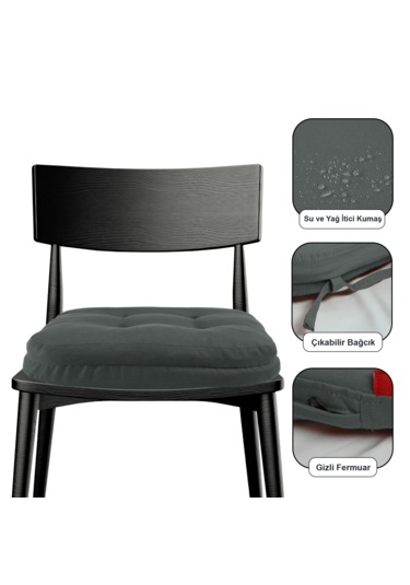 Xpermate 4'lü Çift Kat Sandalye Minderi 42x42x8 Antrasit