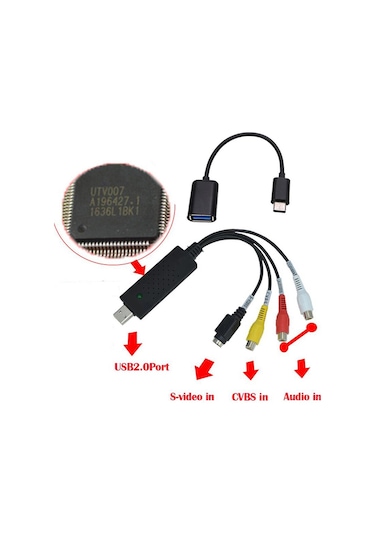 Utv007 Android Chip Otg Type-C 3.1 Kablo Windows 10 Capture Kartı