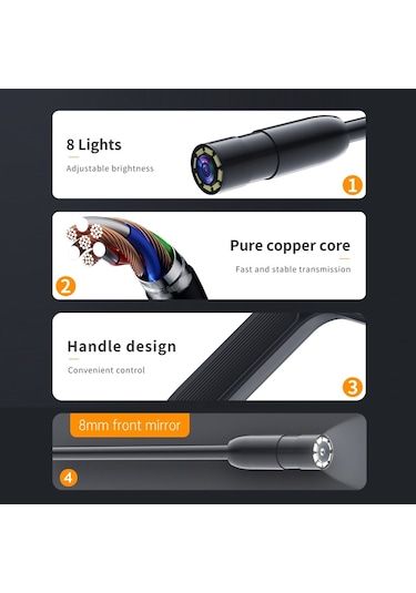 Işıklı Endoskop Kamerası, 4,3 İnç Ekranlı Hd 1080p Borescope 8 Ayarlanabilir Led Işık, 16,4 Ft Sert Kablolu Muayene Kamerası