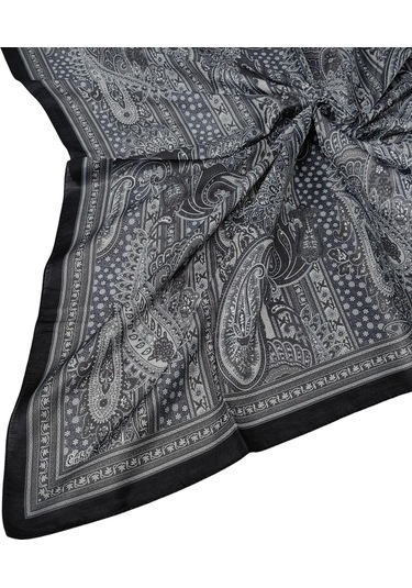 Enba Pamuklu Etnik Desenli Soft Eşarp Siyah