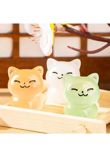 Mufunye 5'li Işıyan Kedi Figür Seti - Renkli Dekoratif Heykel Beyaz, Pembe, Turuncu, Mavi, Yeşil - Gece Parlama Özelliği