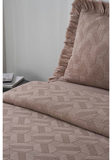 Ecocotton Tanya Pudra %100 Organik Pamuk Çift Kişilik Pike Yatak Örtüsü Takımı Pudra