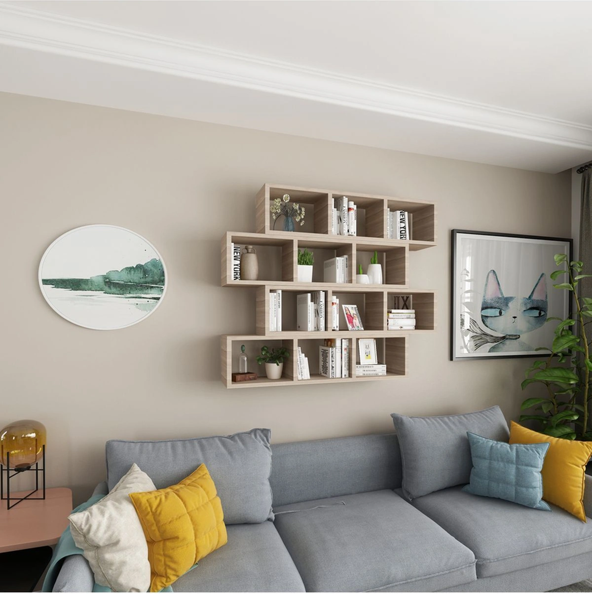 Kitaplık Modern Duvar Rafı Salon Yatay 4 Lü Takım Cordoba Cordoba