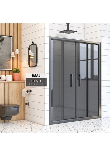 İmaj Banyo Troy Füme Cam Orta Açılır 2 Sabit 2 Sürgü Duşakabin Siyah