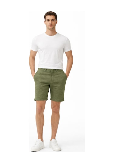 Lacoste Men's Slim Fit Bermuda Shorts Erkek Dar Kesim Keten Bermuda Şort Yeşil