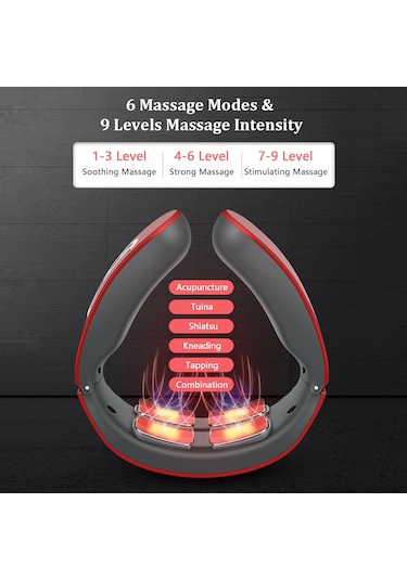 Mufunye Beyaz Boy Nack Masaj Cihazı, 42 C Sürekli Isı, 6 Farklı Masaj Modu, 9 Seviye Güç Ayarı, 15 Dakika Zamanlayıcı, 4 Başlı, Usb Şarjlı, İçinli Pil Çok Renkli