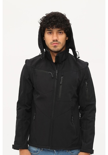 Uniprom Taktikal Softshell Mont Kollar Ve Kapşon Çıkabilir Erkek Siyah