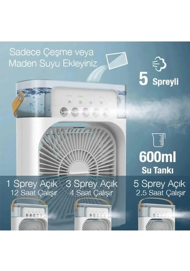 Su Hazneli Şarjlı Masa Vantilatörü - 9071982651123 Çok Renkli