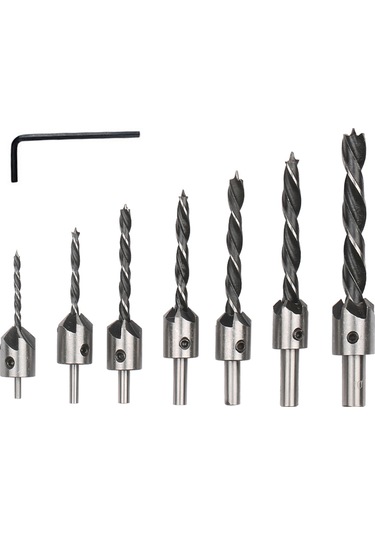 Xindoker 7 Parça Hss Üç Uçlu Havşa Matkap Ucu Seti, 3mm-10mm, Ahşap İşleme Ve Pilot Delikler İçin, L Anahtarı Dahil