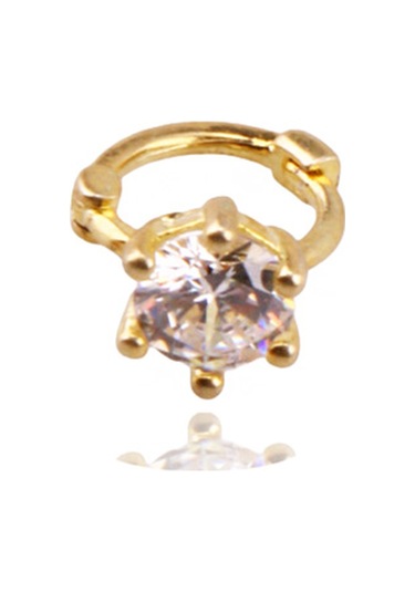 Liu S 26 Halka Gümüş Piercing 925 Ayar, Altın Kaplama, Zirkon Taşlı Ms3841 Altın