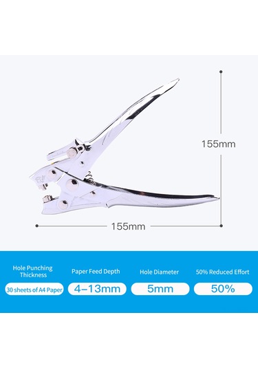 Aubyhe Güç Tasarruflu Metal Delik Açıcı - 30 Sayfa Kapasite, 4-13mm Uyumlu, 5mm Çap, Silver Gümüş