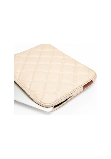Omuz Askılı Notebook Çanta Tablet Laptop Kılıfı 13"-14" Kapitone Deri Bej Renkli