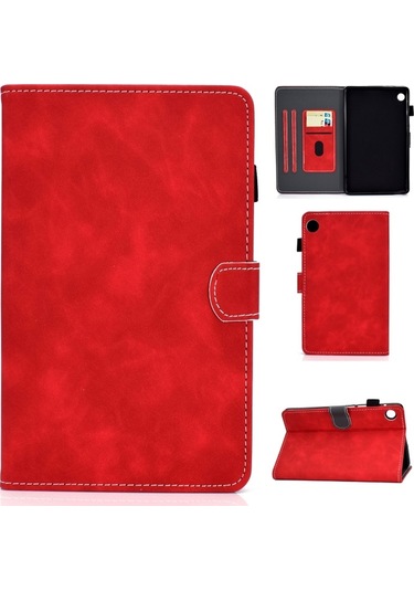 Samsung Galaxy Uyumlu Tab A9 Cowhide Doku Yatay Flip Deri Tablet Kılıfı