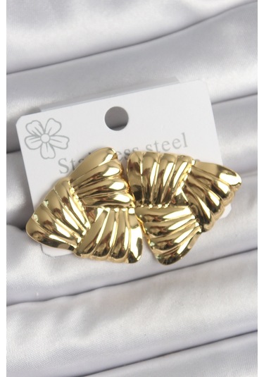 316 Çelik Gold Renk İşlemeli Üçgen Model Kadın Küpe Çok Renkli