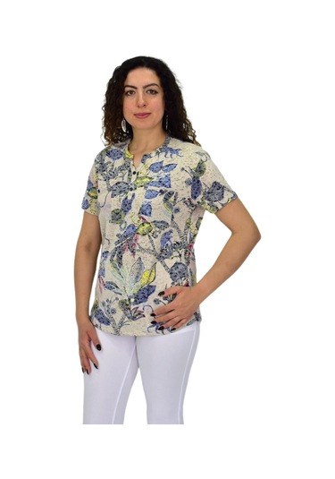 Kadın Kısa Kol Baskılı Cepli Bluz Bgl-st04699 Taş