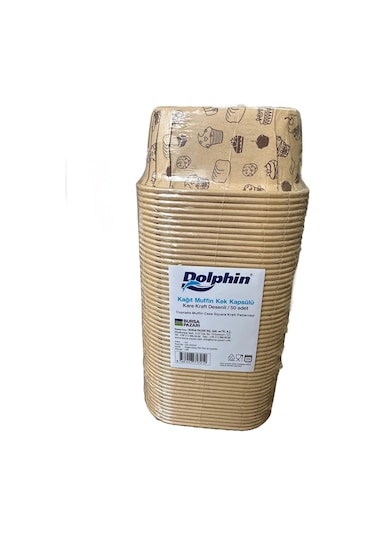 Dolphin Muffin Kare Kağıt Kraft Desenli Sarı Kek Kalıbı Kapsülü Kabı - 50 Adetlik 3 Paket Renkli