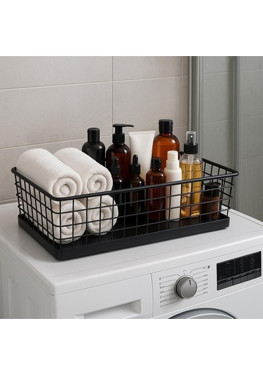 Okyanus Home Dikdörtgen Siyah Metal Organizer Sepet Maxi 18x33 Cm Siyah