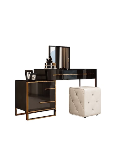 Cristina Siyah Gold Metal Makyaj Masası