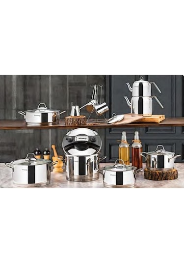 EvimSaray Çeyiz Seti Paslanmaz Çelik 18 Parça Fiore Sade