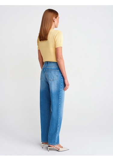 Dilvin 71780 Yeni Kesim Denim Mom Pantolon Mavi