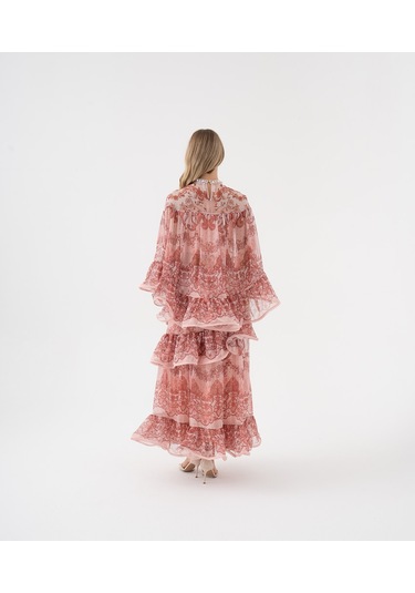 Dantel Desenli Katlı Şifon Volanlı Bluz SOMON