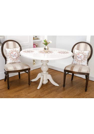 Finezza Frame Baskılı Kumaş Kreme Çiçekli  Kırlent Kılıfı 45x45  İkili - 1433