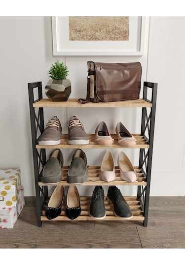 Dekoratif 4 Katlı Ayakkabılık Siyah