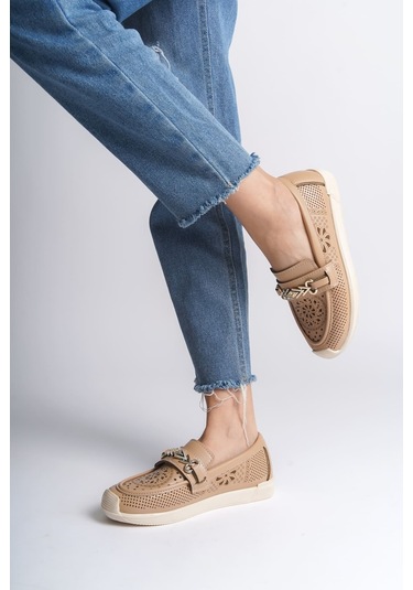 Lıly Bağcıksız Ortopedik Rahat Taban Çiçek Desenli Kadın Babet Ayakkabı Ckt - Ten Ten