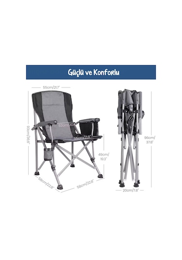 Efsane Kamp - Profesyonel Fold&go Katlanır Kamp Sandalyesi Gri Çok Renkli