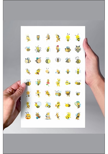 Arı Figürlü Etiket 3 x 3 CM 96 Adet