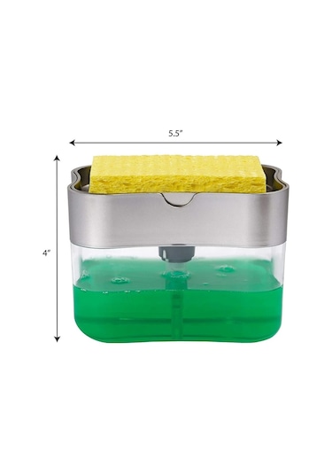 Gümüş-mutfak Aletleri Taşınabilir Deterjan Dispenseri Seti Mutfak Bulaşık Sabunu Kutusu İle Sünger Tutucu El Basın Köpük Sabunluk Pompası