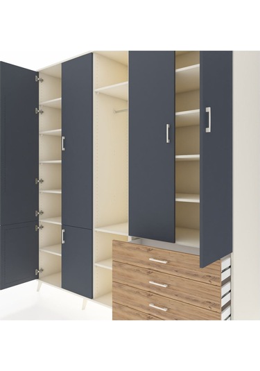 Kronos Dolap 14 Raflı 4 Çekmeceli Tek Askılı 220x59x243 Aytaşı-antrasit/çam Antrasıt/atlas Çam