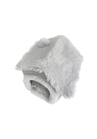 Homyl Yumuşak Köpek Kulübesi Evi Şekil Sıcak Mağara Gri-l