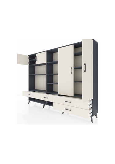 Arges Dolap 12 Raflı 4 Çekmeceli 4 Kapaklı 220x30x163 Antrasit-ay Antrasit-aytaşı