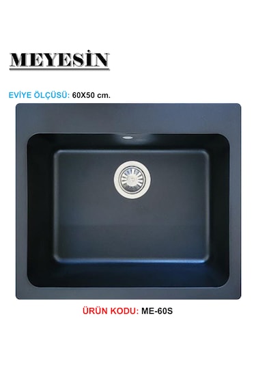Meyesin ME-60S Granit Tek Gözlü Mutfak Evyesi Siyah 50 x 60 CM