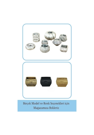 Eskitme Mumluk Şamdan Tealight Mum Uyumlu Mini Çizgili Çiçekli Model - Gümüş Eskitme