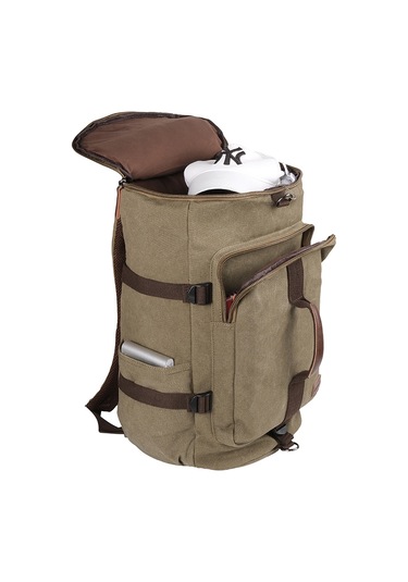 Bagacar Kanvas Kumaş Silindir Okul Günlük Ve Seyahat Sırt Çantası Yeşil