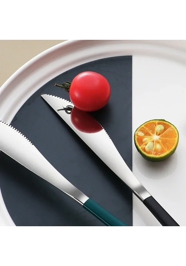 Agoodshop Paslanmaz Çelik Sofra Seti Taşınabilir Çatal Bıçak Takımı Yemek Bıçağı Altın, Kırmızı Altın