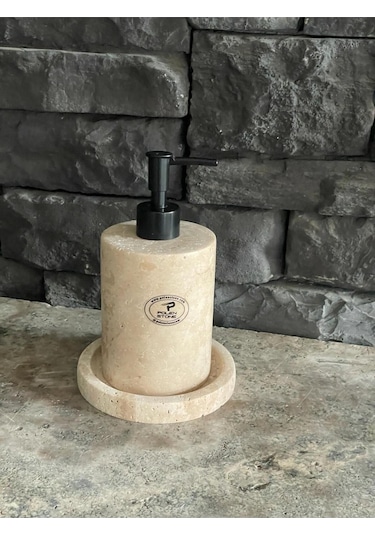 Yeni Traverten Doğal Sıvı Sabunluk Ve Tepsisi 2,li Set Gold