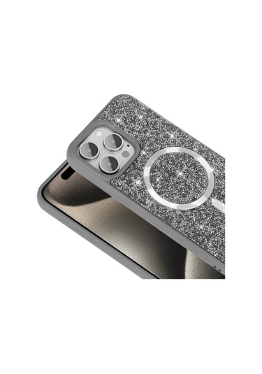 Ariatech İphone Uyumlu 15 Pro Max Kılıf Pırlanta Tasarımlı Magsafe Şarj Özellikli Mozaik Sil Siyah
