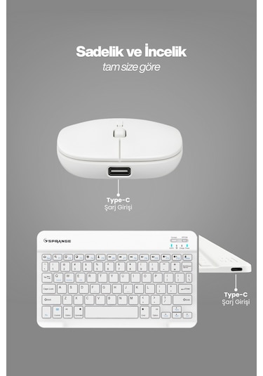 Tablet Ve Telefonlar İçin Bluetooth - Wireless Klavye Ve Mouse Set - Beyaz Diğer