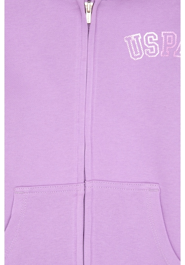 U.S. Polo Assn. Kız Çocuk Lila Kapüşonlu Fermuarlı Basic Sweatshirt 50316837-VR034