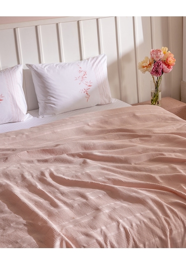 Mathilda Tek Kişilik %100 Pamuk Karde Düz Pike Takımı - Pudra 8684427195123 Pudra