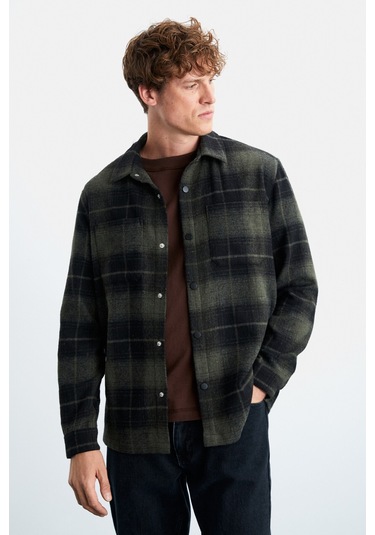 Sagan  Erkek Pamuk-polyester Gömlek Yaka Relaxed Oduncu Haki Gömlek