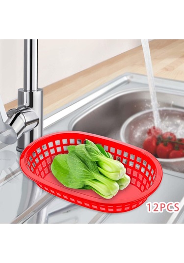 Suntek Restoran Oval Fast Food Sepeti Kırmızı 12 Adet