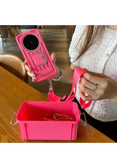 Elmpaly İphone 15 Pro Max Bright Pink Çapraz Taşımalı Depolama Telefon Kılıfı