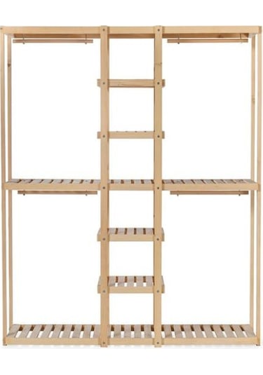 Doğal Ahşap Açık Elbise Dolabı Ahşap