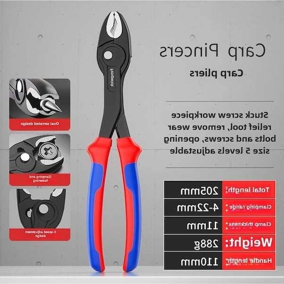 Tongxida 8 İnç Çok Amaçlı Vida Çıkarıcı, Ayarı Değiştirilebilir, Kauçuk Saplı, Balık Pense İle Vida Çıkarma Aracı