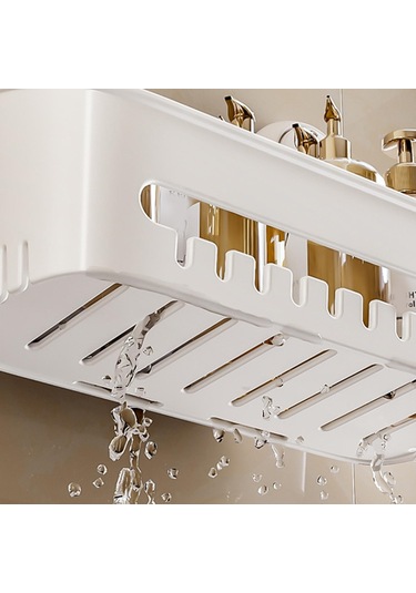 Homyl Depolama Sepeti Duş Rafı Drenaj Delikli Çok Fonksiyonlu Beyaz